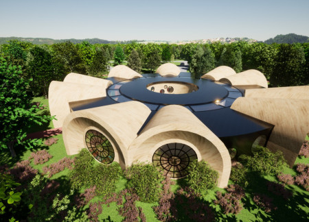 Cocoon-Shaped Sanctuary Crafted with Plywood and Glass for Pediatric Care