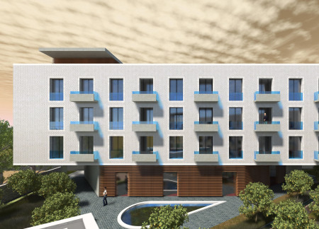 Residential complex featuring cascading terraces and biophilic design with integrated solar panels and traditional Portuguese tiles  