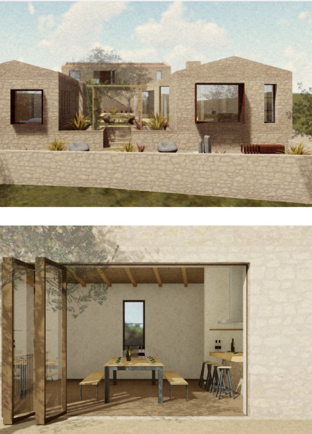 Charred Wooden Shingles and Natural Stone Create a Harmonious Guest Experience in Olive Cultivation  