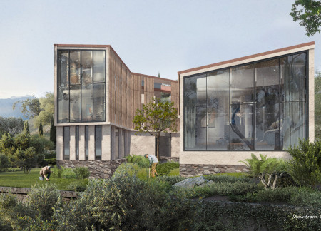 Limestone and Pine Oak Harmonize in a Sustainable Guest House Embracing Local Heritage