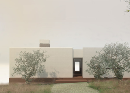 Earthy Stucco and Terracotta Nestled Within a Lush Olive Orchard