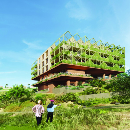 Charred Wooden Shingles and Cross-Laminated Timber Define Sustainable Multifunctional Community Space