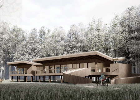 Curvilinear Retreat Crafted with Straw Bales and Glulam for Sustainable Living