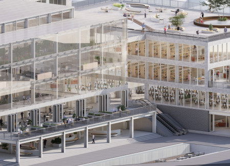 Charred Wood Shingles and Modular Spaces Forming a Dynamic Community Hub