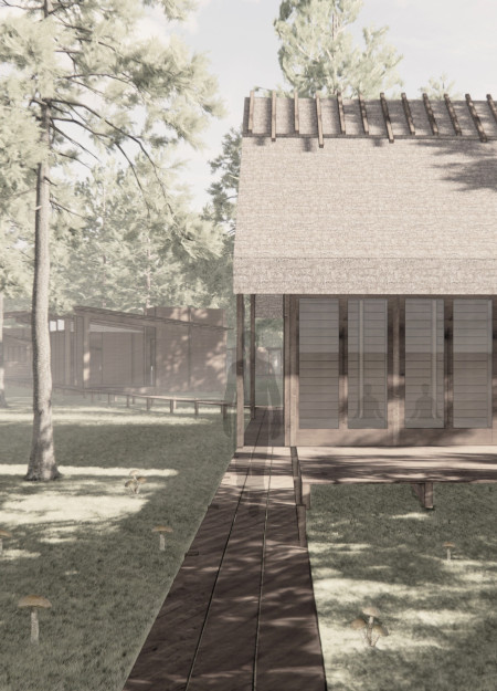 Charred Wooden Shingles and Elevated Walkways Define This Sustainable Forest Retreat  