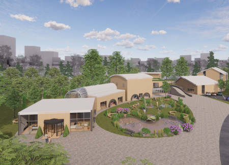 Charred Wooden Shingles and Green Roof Systems Define a Community Hub in Sustainable Design