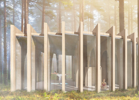 Charred Wooden Shingles and Natural Ventilation Enhance a Circular Yoga Sanctuary in the Forest