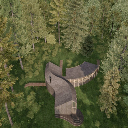 Charred Wooden Shingles and Cross-Laminated Timber Define a Fluid Space for Wellness in a Tranquil Landscape