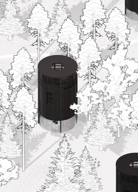 Circular Sanctuary Crafted From Reclaimed Timber and Charred Wood Shingles Nestled in Latvian Bogs