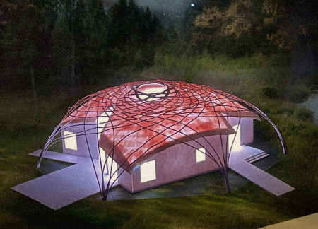 Translucent Fiberglass Dome Embracing Bamboo Framework for Mindful Practice
