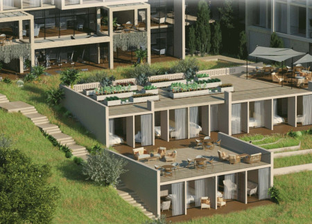 Mediterranean Limestone and Brick Screens Enveloping a Sustainable Elderly Home
