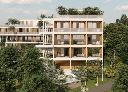 Charred Wooden Shingles and Green Roof Creating Seamless Integration with Nature in Elderly Living Spaces