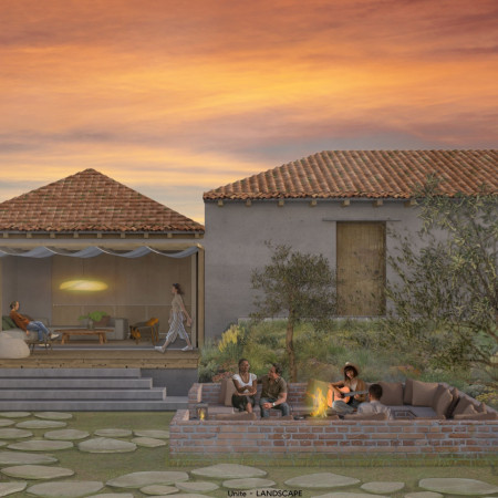 Terracotta Roofs and Local Stone Create Sustainable Accommodations in Olive Grove Setting