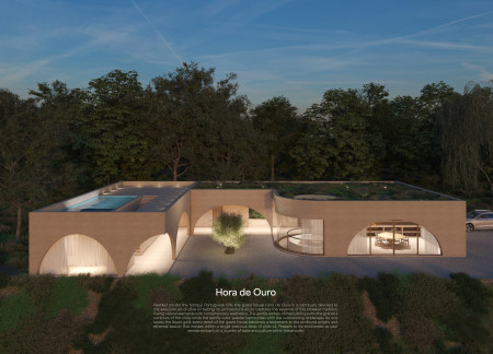 Limestone Walls and Cork Elements Define a Tasting Space Surrounded by Olive Groves