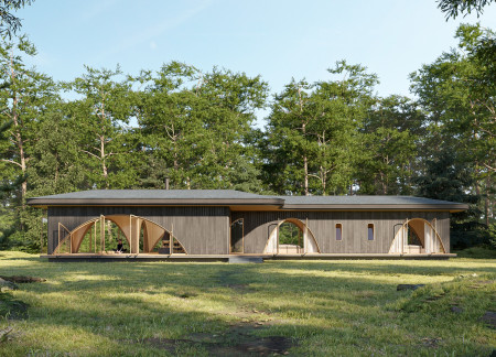 Charred Wooden Shingles and Cross-Laminated Timber Form a Sustainable Community Retreat