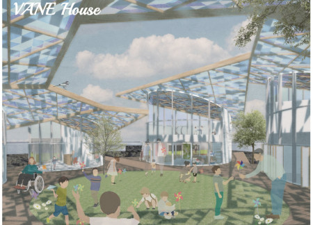 Sculptural Roof Design with Glass and Wood in a Child-Focused Learning Environment