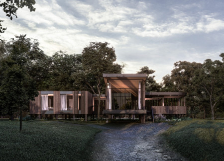 Elevated Yoga Retreat Featuring Timber Brise-Soleil and Natural Ventilation in a Forest Setting