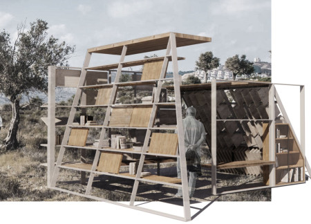Recycled Aluminum Framework and Jerusalem Stone Create A Sustainable Community Reading Space