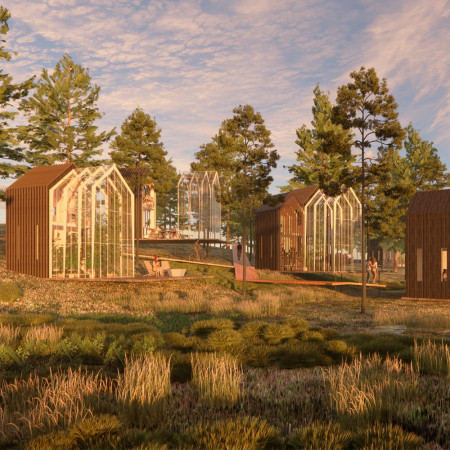 Charred Wooden Shingles and Recycled Glass Create A Sustainable Community Habitat  