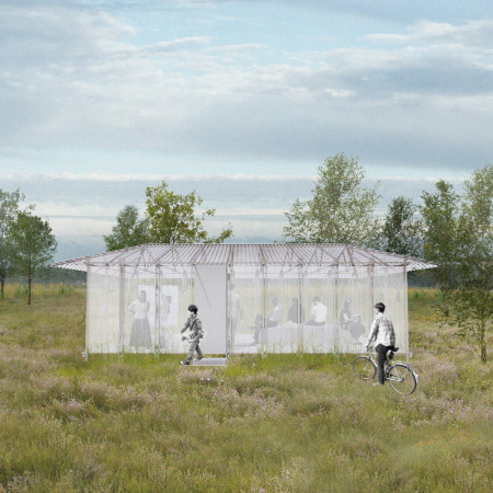 Portable Structure Featuring Perforated Panels and Polycarbonate Roofing for Community Reading Spaces