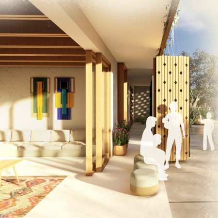 Residential home featuring olive wood and passive solar design for integrated living
