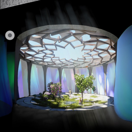 Curvilinear Form and Biophilic Integration in a Sustainable Glass and Concrete Community Hub
