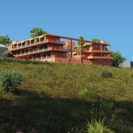 Charred Wooden Shingles and Cantilevered Terraces in a Community-Focused Elder Living Space