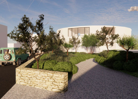 Natural Pool and Cork Accents in a Tranquil Guesthouse Emphasizing Local Limestone Elements