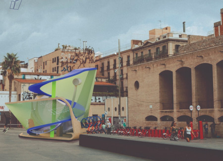 Curvilinear Structure Embracing Natural Wood Panels With Interactive Community Functions