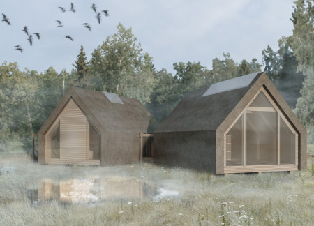 Thatch Roof and Wooden Rafters Blend Harmoniously in a Community-Centric Residential Space  