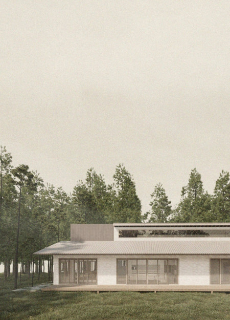 Natural Ventilation Emphasized Through Zinc Roofing and Clay Walls in a Sustainable Guest House  