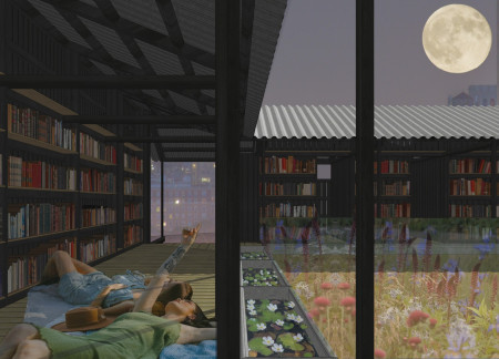 Ecologically Integrated Reading Space With Timely Use of Corrugated Metal and Sustainable Timber Framing