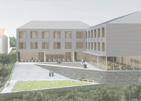 Light-Gray Brick and Natural Wood Create Accessible Community Spaces for Elders  