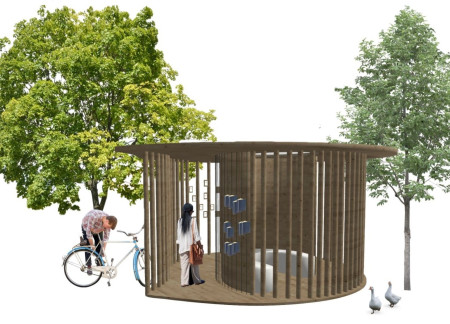 Circular Reading Sanctuary Framed in Natural Timber and Enhanced by Interactive Farewell Panels