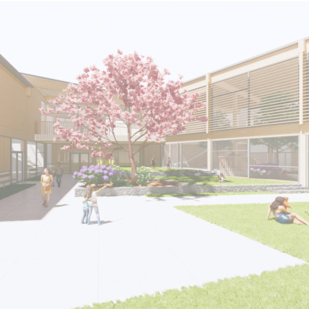 Healing Gardens Enclosed By Charred Wooden Shingles and Glue-Laminated Timber Frames Creating a Nurturing Space for Young Residents