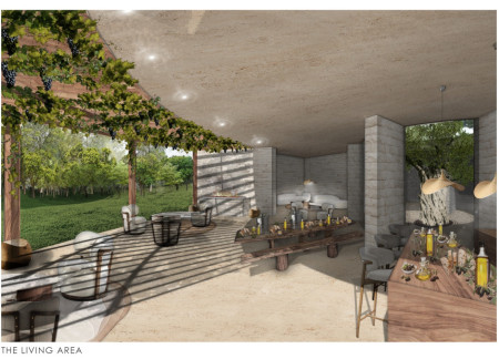 Limestone Walls and Circular Layouts Create Tranquil Living Spaces in Sustainable Residential Design