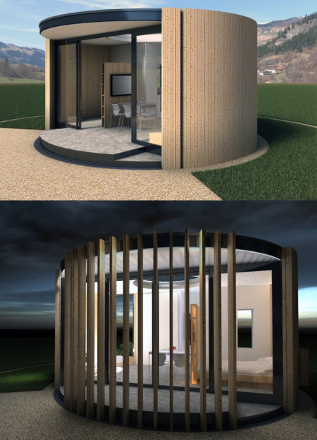 Biophilic Micro-Home with Plywood Accents and Green Roof Solutions  