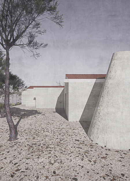 Sunken Courtyard Integrating Natural Stone and Terra Cotta in a Community Space