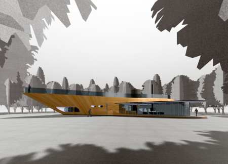 Twisted Shell Structure Crafted From Thermowood and Fiber Cement in a Forest Setting