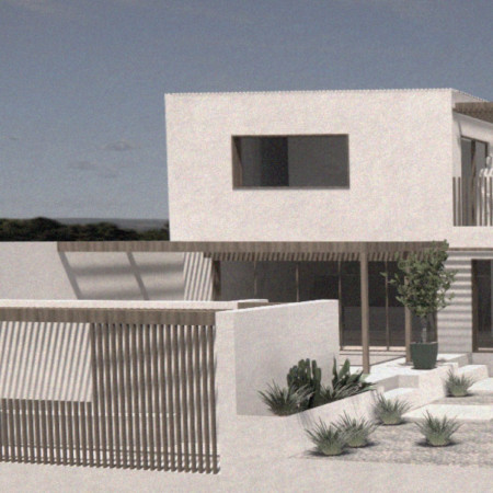 Residential Retreat Featuring White Clay Walls and Natural Stone Integration
