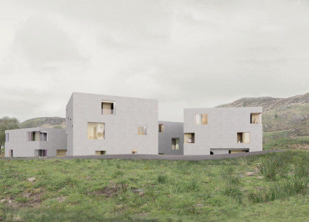 Residential community featuring natural light integration and cross-laminated timber panels  