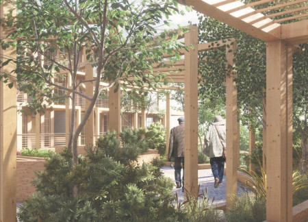 Elderly Community Living Designed with Cross-Laminated Timber Panels and Sustainable Practices  