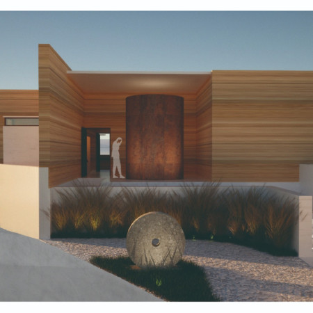 Rammed Earth Walls and Corten Steel Create a Tranquil Retreat Amidst Olive Groves