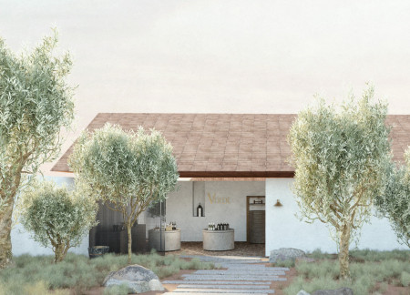 Olive Oil Tasting Facility Showcasing Local Terracotta Bricks and Timber Roof Structure in a Sustainable Landscape Integration