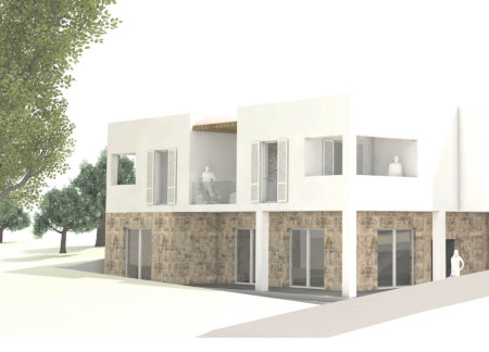 Charred Wooden Shingles and Natural Stone Crafting A Versatile Guest House in Olive Groves