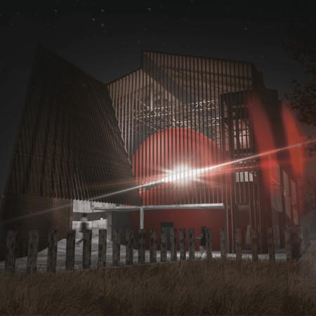 Red Clay and Wooden Trusses Form Community Space Emphasizing Local Culture