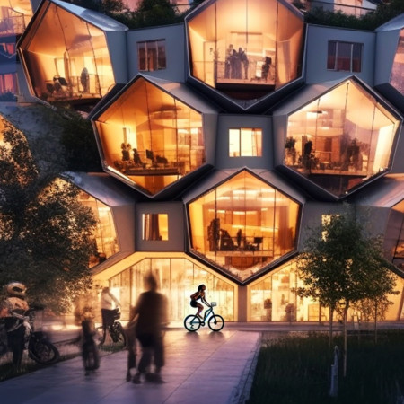 Hexagonal Homes Built with Carbon-Fused Ceramic and Field-Grown Hemp for Sustainable Living