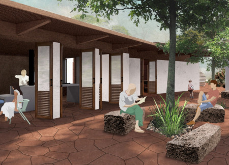 Rammed Earth and Local Stone Structure Harmonizing Nature with Communal Spaces  