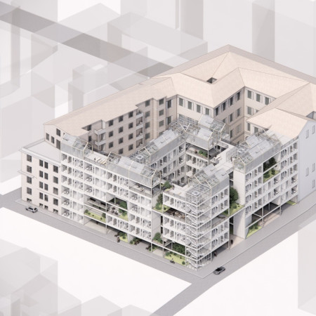 Charred Wooden Shingles and Steel Framework Define A Sustainable Urban Community Living Space