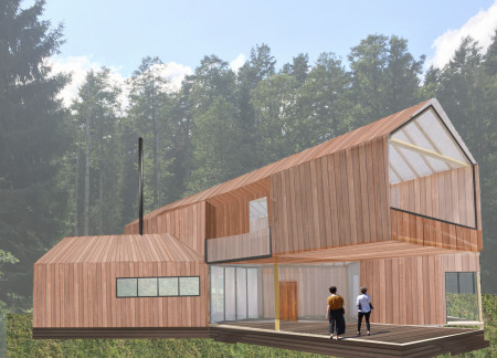 Elevated Glass Facade and Timber Cladding Retreat Embracing Forest Surroundings  